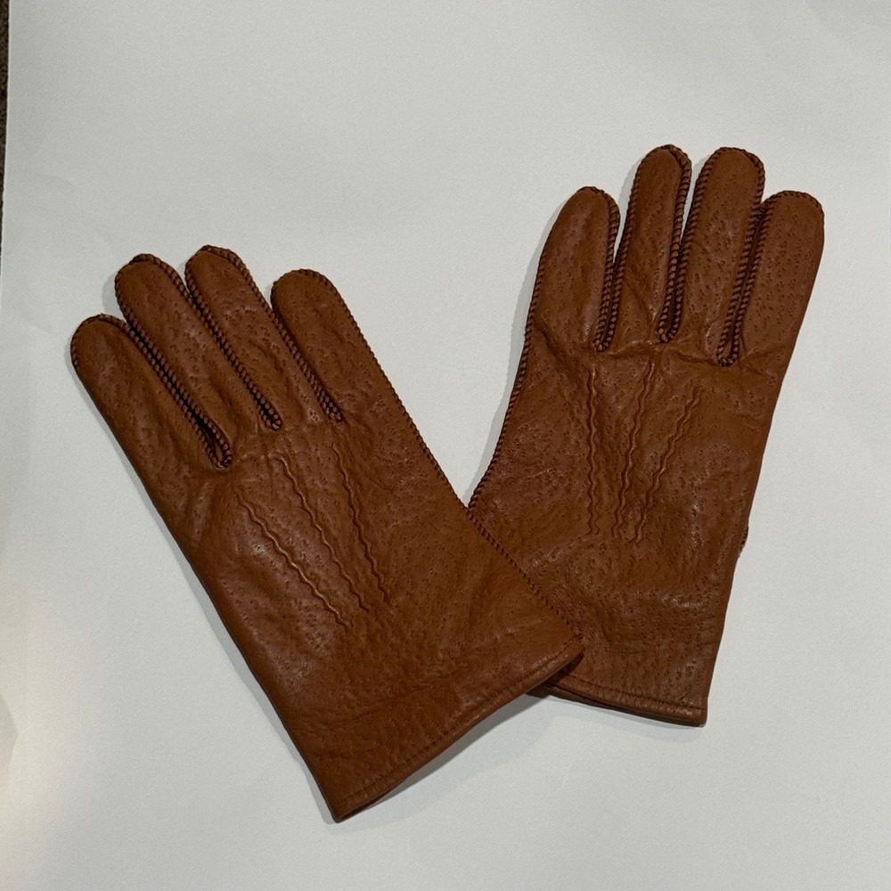 Pilgrim Leather Gloves Mens Medium Brown Like New Vintage Whipstitch Lined